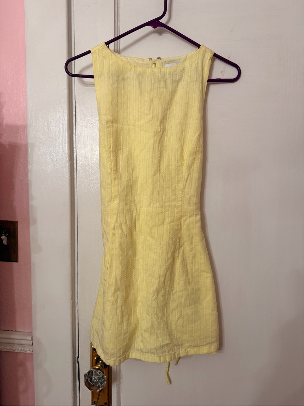 Princess Polly Pale Yellow Sleeveless Mini Dress with Tie Back Size 6